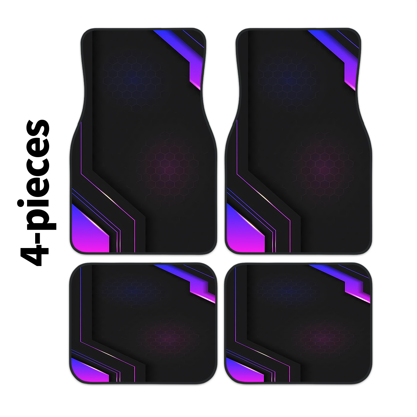 Tech Protect Accessories - 4枚セット 2Dハイテク幾何学模様カーフロアマット | 掃除が簡単、運転席用の装飾的かつ保護的なアクセサリー、En