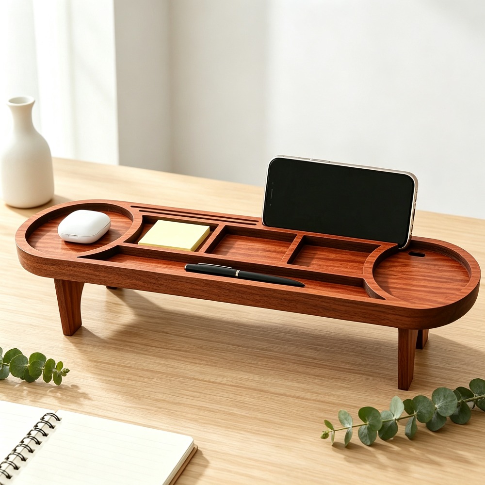 Tech Accessories For Office Desk - 木製デスクオーガナイザー 電話スタンド付き 多機能デスクトップ収納ラック オフィス/家庭用 文房具 ペンホルダー