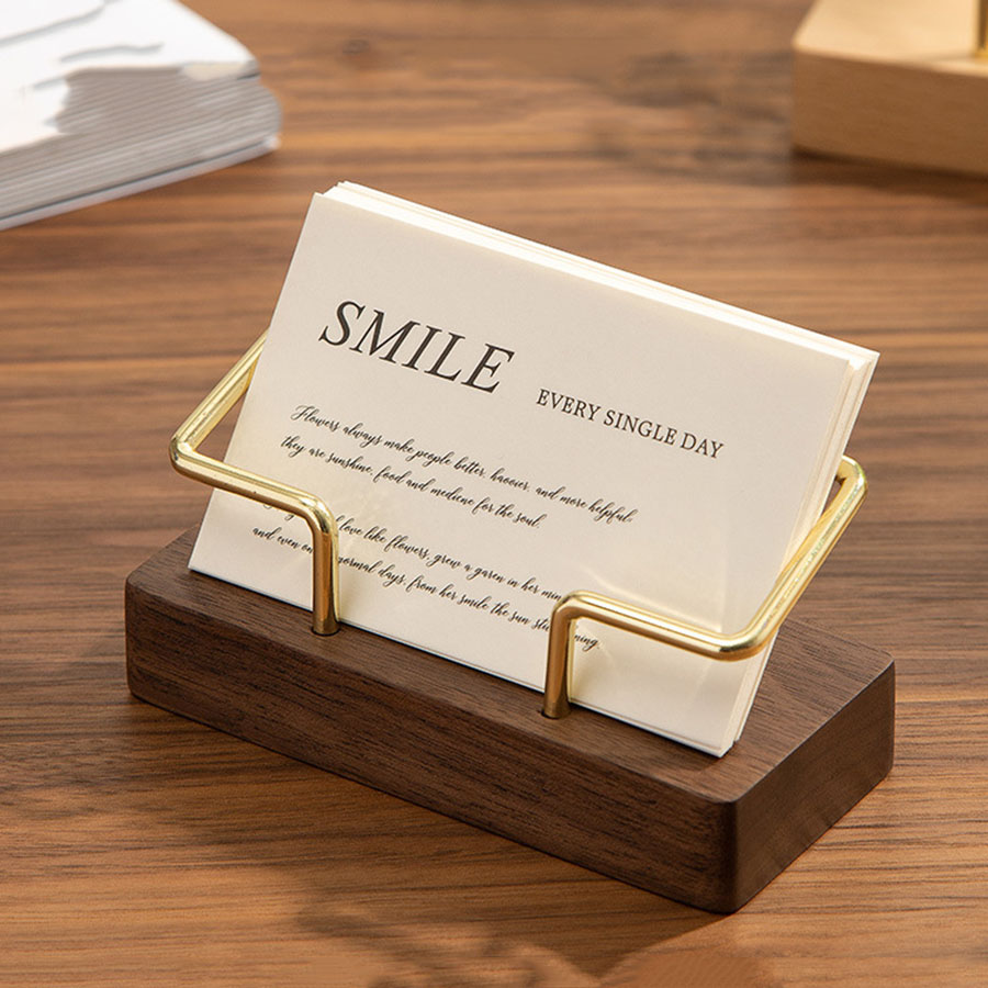Tech Accessories For Office Desk - 名刺ホルダーオーガナイザーオフィスデスクディスプレイスタンドメモカウンターアクセサリー卓上棚ホーム木製カードホルダー収納