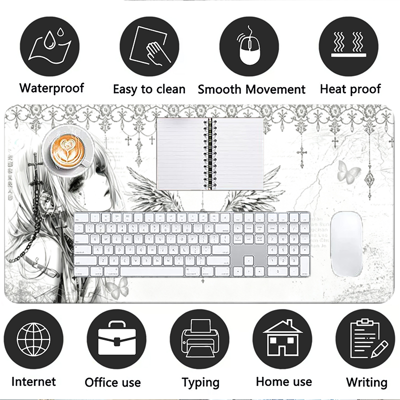 レザーマウスパッド黒白アニメ美学エンジェルガールマウスパッド - Tech Accessories For Office Desk のレビューと価格