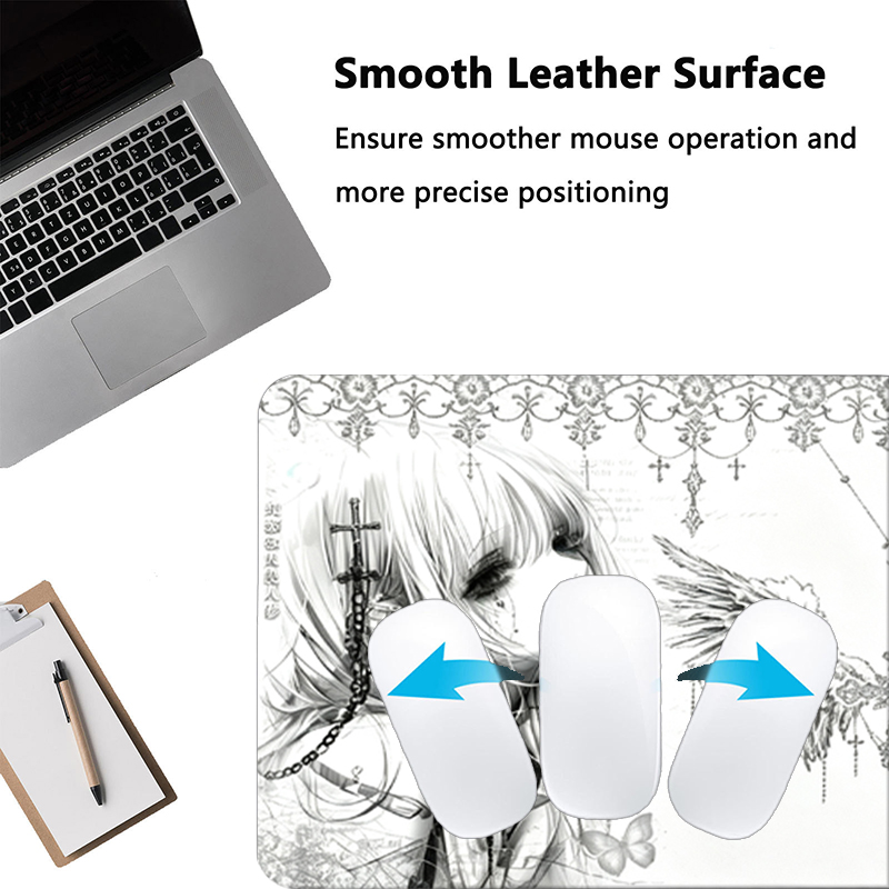 レザーマウスパッド黒白アニメ美学エンジェルガールマウスパッド - Tech Accessories For Office Desk のレビューと価格